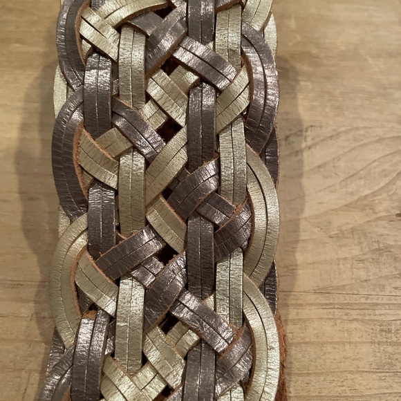 Linea Pelle VTG Boho Leather Metallic Braided Belt Boho Hipster Gypsy casual M - Picture 4 of 10